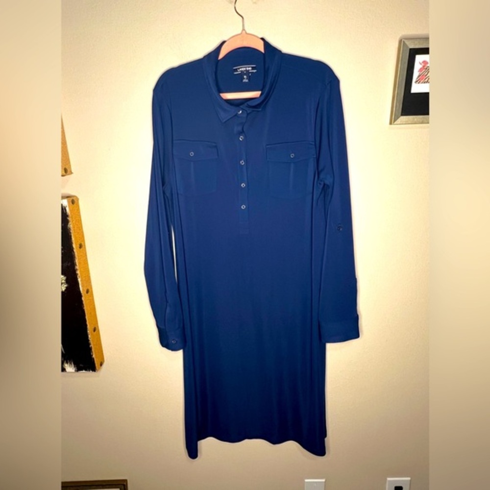 Lands’ End Navy Blue Collared Casual Dress Roll-tab Sleeves XL